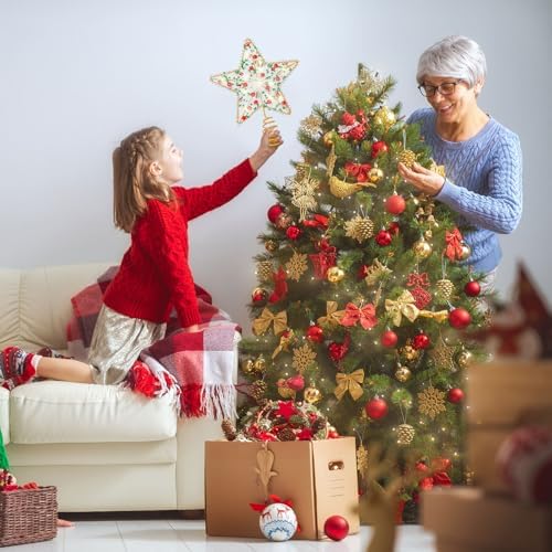 Whaline Christmas Star Tree Topper Gold 3D Star Tree Top with LED Lights Battery Powered Treetop Ornament for Xmas Winter Party Favor Indoor Outdoor Decor