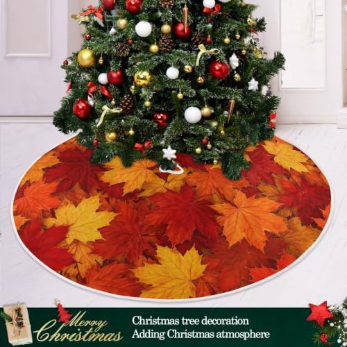 SUABO Maple Autumn Leaves Christmas Tree Skirt 48 Inch,Fall Tree Skirt Xmas Tree Floor Door Mat for Thanksgiving Party Decoration Decor Home Indoor Outdoor
