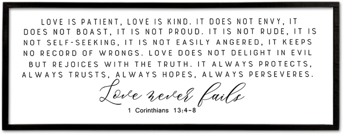 Love is Patient Kind Sign Wall Art 40"X15" 1 Corinthians 13 Bible Verse for Bedroom Above Over Bed Christianity Large Wood Framed Wall Hanging Decor (Black)
