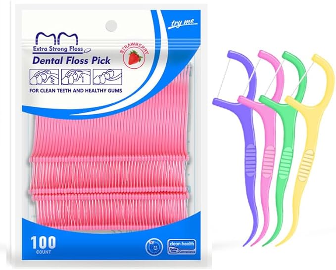 Fruit Flavored Floss,toothpicks,Cleaning Teeth,Ultra-fine Dental Floss Stick, Fight Tooth Decay and Keep Your Teeth Clean,Teeth Cleaning Tool (200 Pieces (Bagged/Single line), Mint+Strawberry Flavor)
