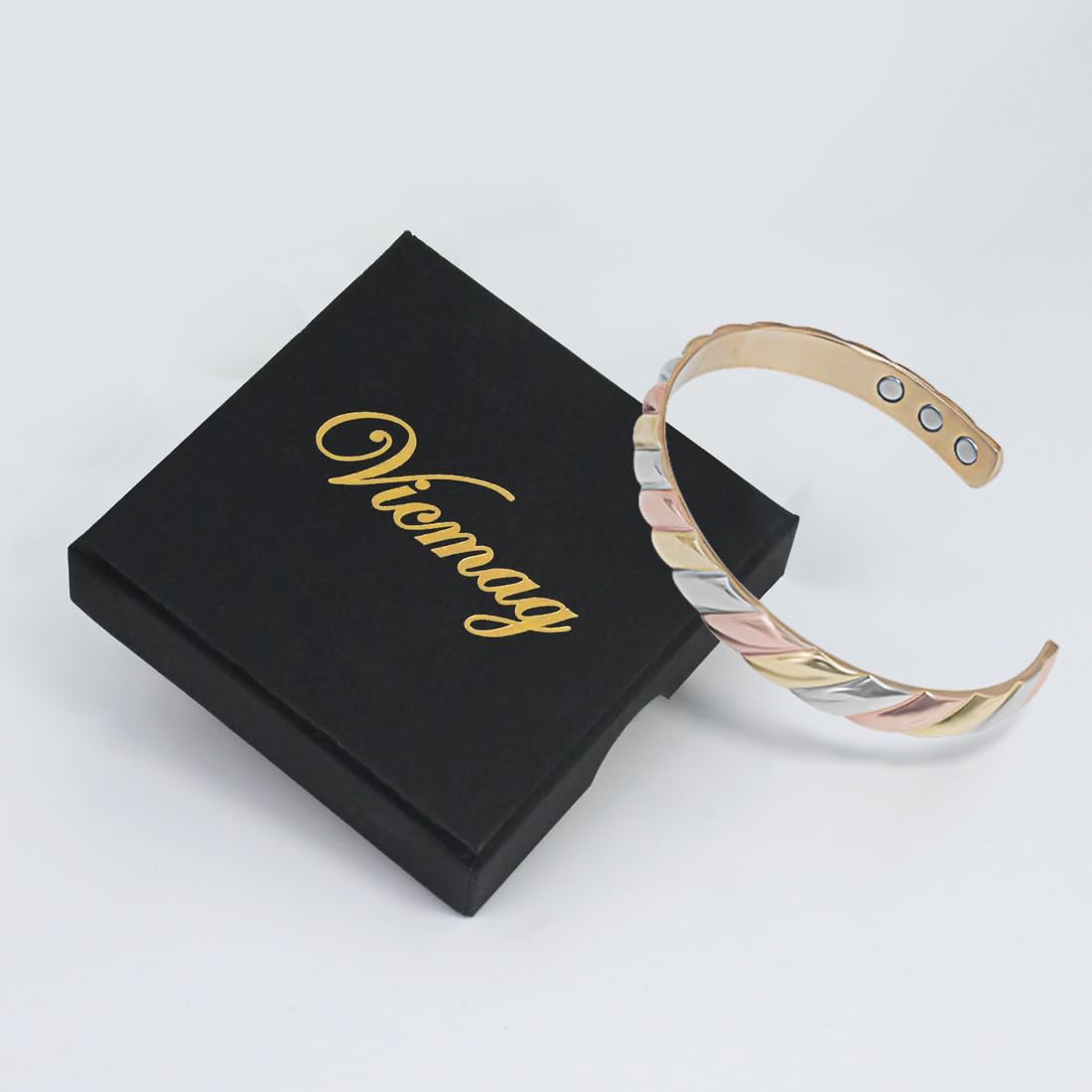 Vicmag Copper Bracelet for Women Men Magnetic Bracelet with Ultra Strength Magnets 100% Solid Pure Copper Gift (Tricolor)