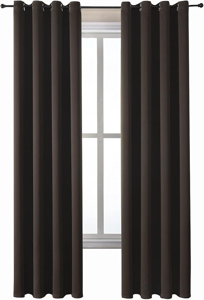 ChrisDowa Grommet Blackout Curtains for Bedroom and Living Room - 2 Panels Set Thermal Insulated Room Darkening Curtains (Brown, 52W x 95L)