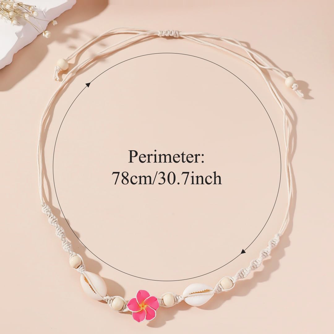 Nackiy Handmade Sea Shell Necklace Choker For Women Summer Adjustable Natural Shell Collar Necklace (Pink Flower)