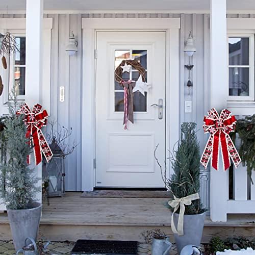 Large Christmas Bow for Wreath Red Velvet Bows Snowflake Plaid Tree Topper Bow for Front Door Christmas Holiday Indoor Outdoor Wall Decoration