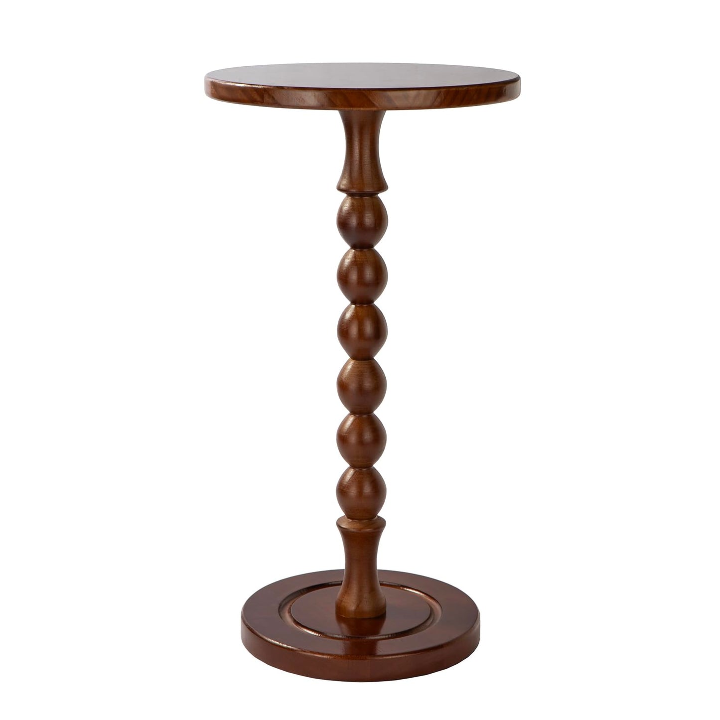 Lampaggio Round Side Table for Small Spaces, Drink Table with Oak Wood Pedestal, Modern End Table Nightstand for Living Room, Bedroom, Office, and Corners, Tool-Free Assembly, Brown