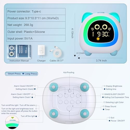 ANALOI Alarm Clock for Kids, Ok to Wake Clock for Girls, Sleep Training