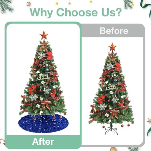 Royal Blue Christmas Tree Skirt Glitter Xmas Tree Skirt 36 Inch Sequin Tree Skirts Velour Tree Skirts Mat Blue Tree Skirt Christmas Round Tree Collar Ring for Halloween Christmas Tree Decor