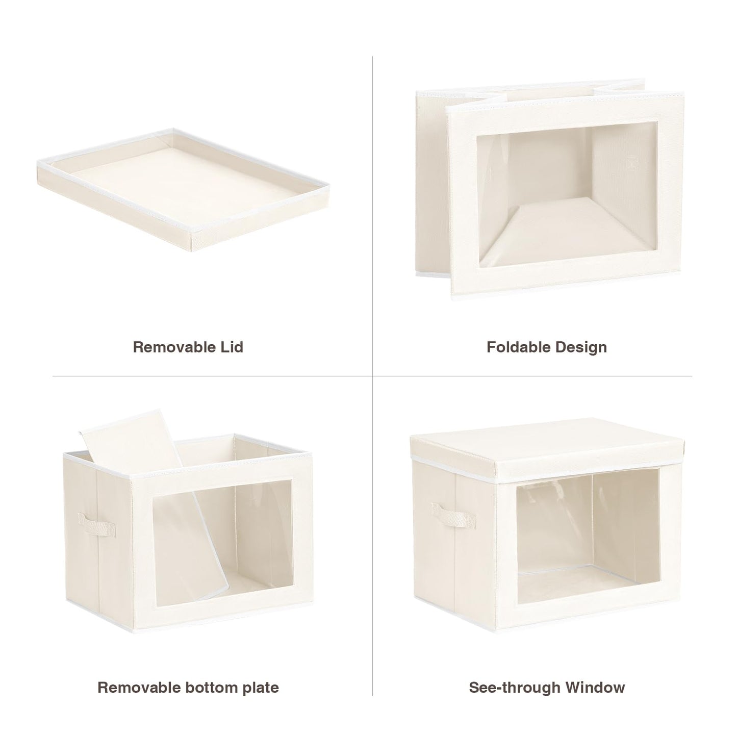 Homsorout Storage Bins with Lids, 4 Pack Large Storage Cubes with Window, Closet Bins with Lids & Handles, Fabric Box for Organizing Clothes, Towels, Books, Beige