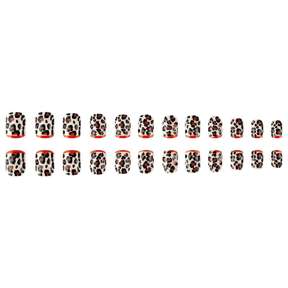 plalely Square Press on Nails Short Brown Fake Nail Leopard Style Acrylic Nail Press ons Stick on Nails for Women 24pcs