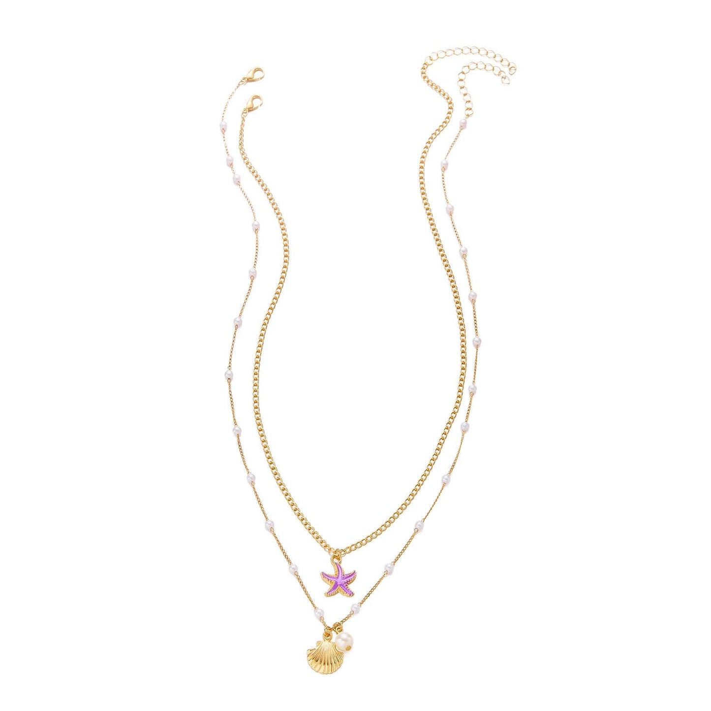 Cicod Starfish Necklace Gold SeaShell Charm Necklaces Boho Layered Conch Turtles Sea Shell Necklaces Summer Beach Jewelry for Women (Purple)