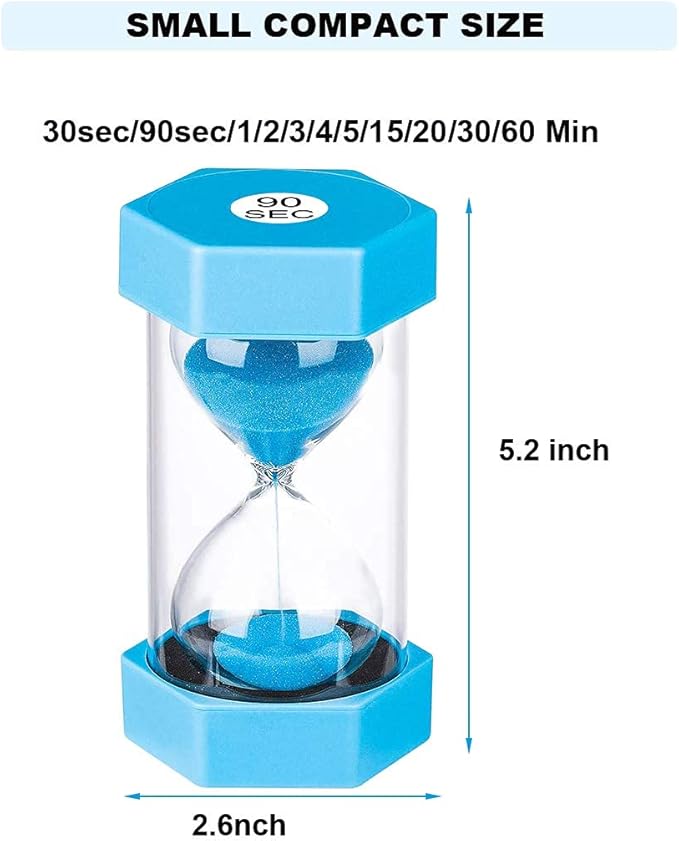 Sand Timer 2-Minute Hourglass: Colorful Sand Clock, Small Blue Sand Watch, Plastic Hour Glass Sandglass for Kids, Games, Decorative, Classroom, Kitchen, Toothbrush Timer