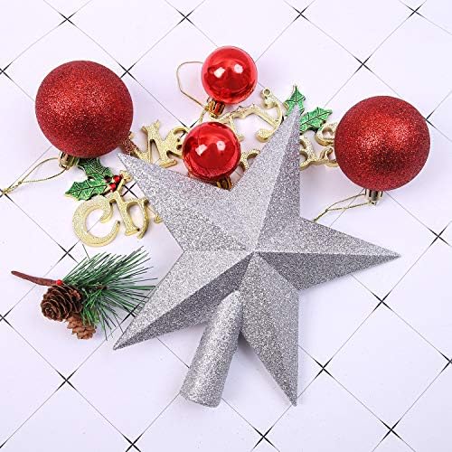 Aneco 4 Pieces 4 Inches Glitter Mini Christmas Tree Topper Mini Xmas Tree Topper Ornaments for Small Christmas Tree Decoration