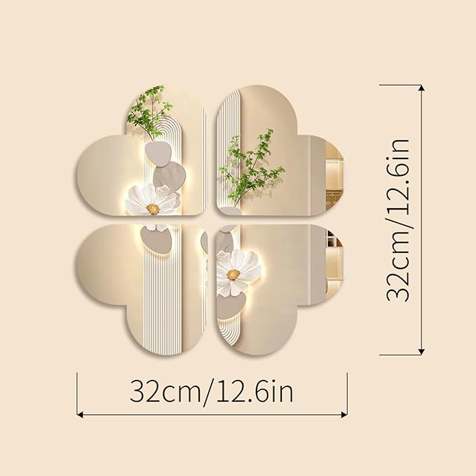 Cute Anti-Scratch Mark Non-Punch Acrylic 4 Heart-Shaped Mirror Set,High Definition Wall Mirrors for Homes, Offices and Children's Rooms, are Not Brittle or Deformable