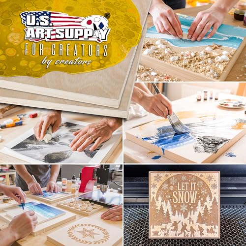 U.S. Art Supply 08" x 08" Unfinished Cradled Wood Panels for Painting, Studio 3/4" Deep (5 Pack) - Artist Depth Birch Wooden Wall Canvases - Mixed-Media Craft, Acrylic, Oil, Encaustic, Paint Pouring - size: 8" X 8", style: Square