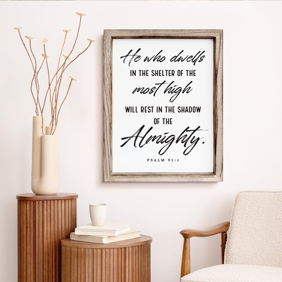 Christian Wooden Wall Sign, Inspirational Home Decor for Living Room, Wall Decor Art, Framed Wood Plaque Sign 15 * 11.5 inches, He Who Dwells in the Shelter of the Most High