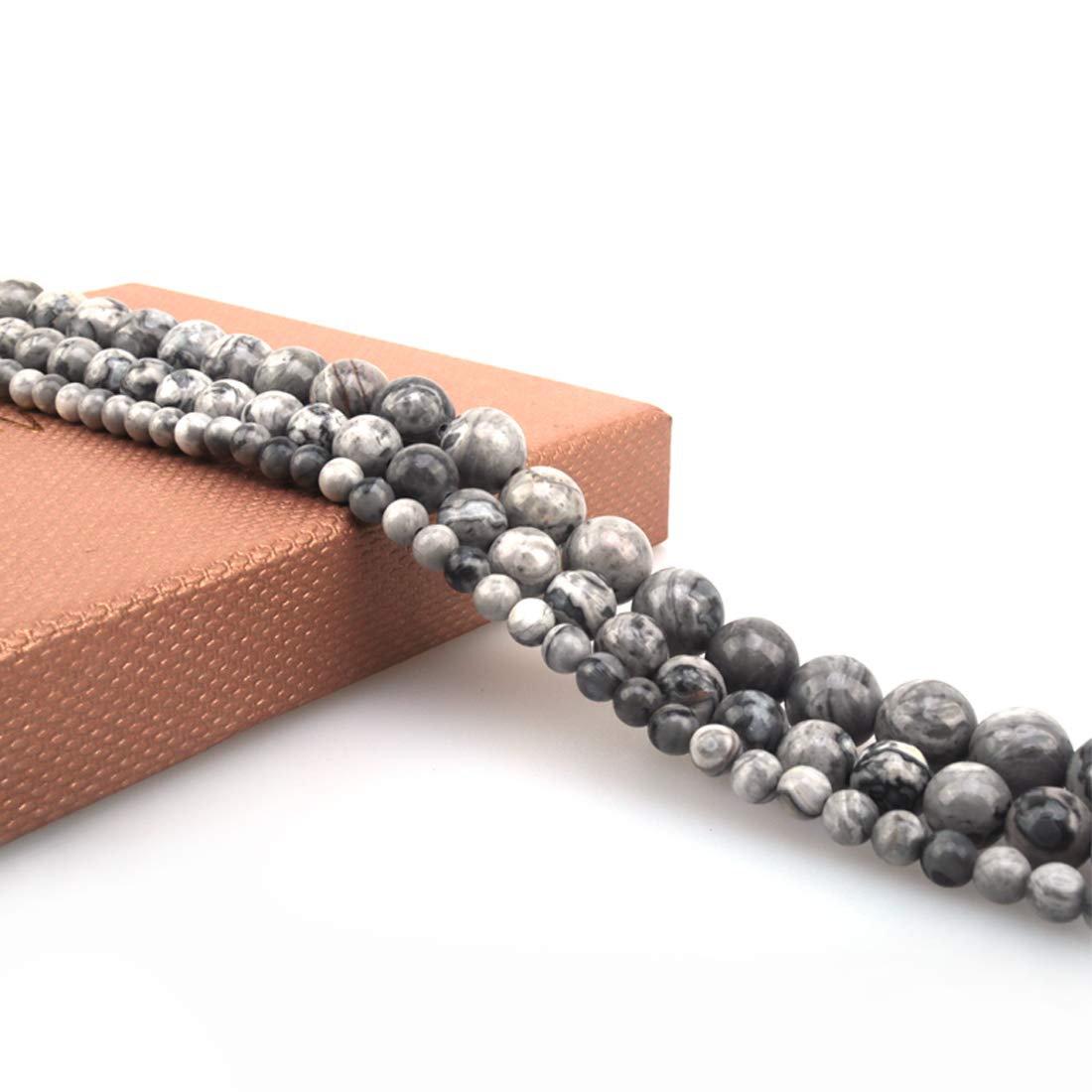 ICAI Beads 10mm Natural Map Stone Round Loose Stone Beads for Jewelry Making DIY Crafts Design 1 Strand 15" APPR.34-36pcs