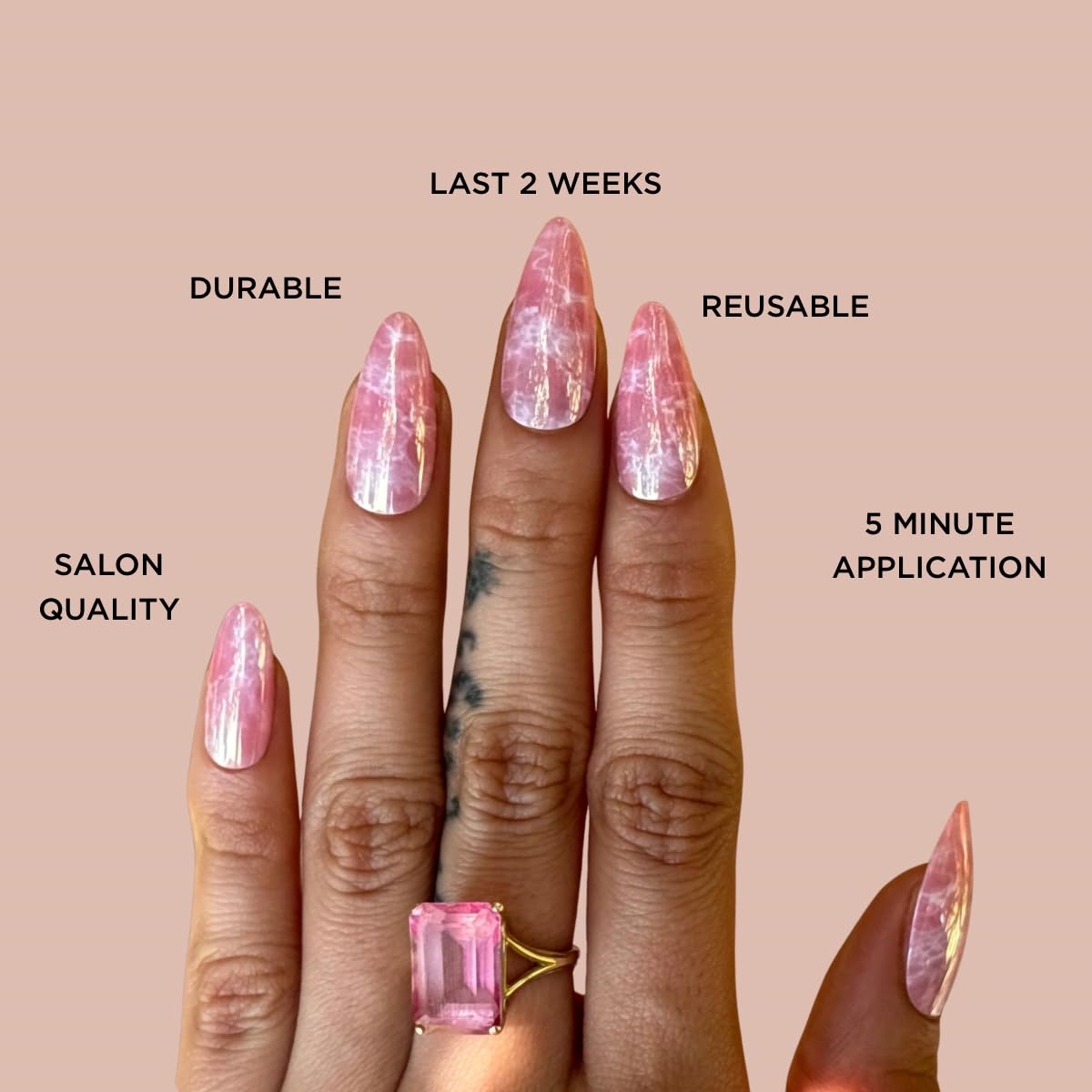 PINK MARBLE Press-On Nails by Lavaa Beauty | Medium Almond Press-On Nails | Pink Glossy Marble Nail Art
