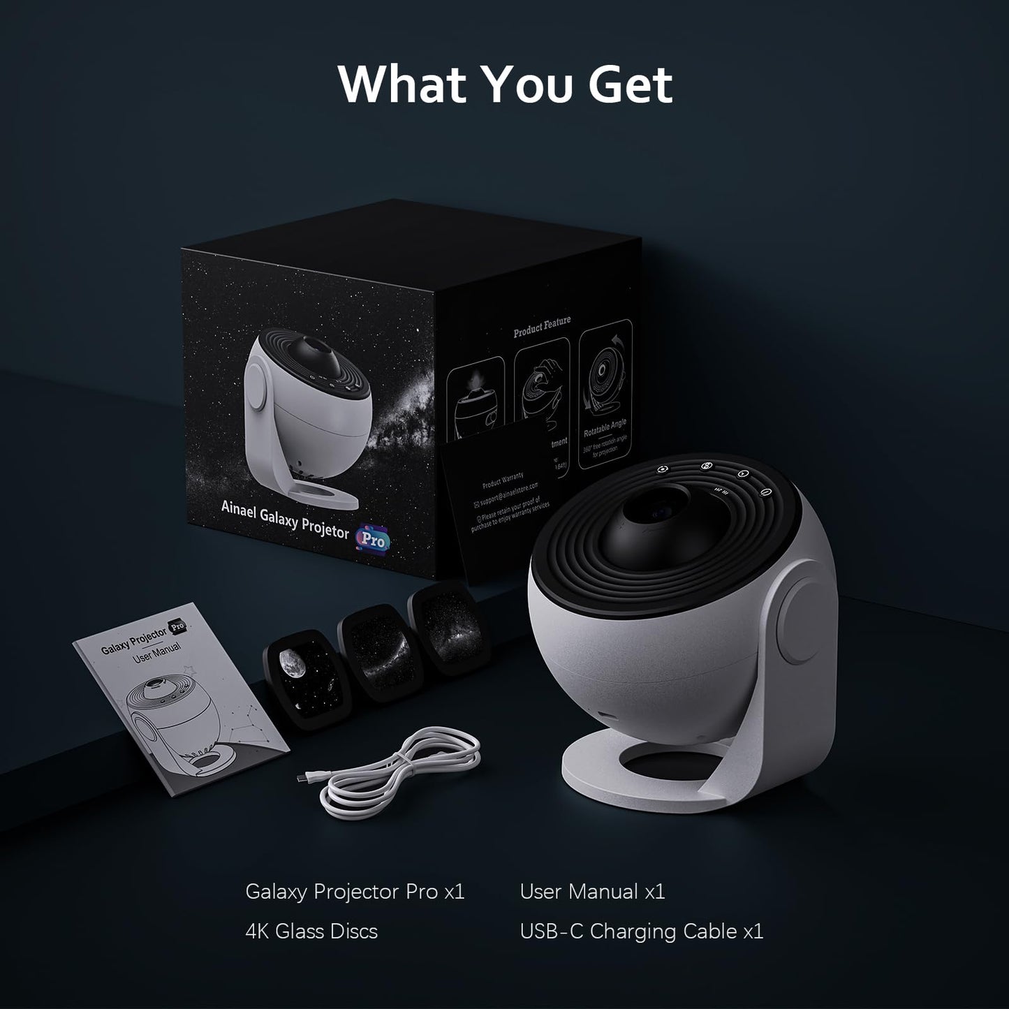 Ainael Galaxy Projector, Star Projectors Home Planetarium Space Ceiling Starry Sky Night Light with 3 HD Glass Slides, Galaxy Projector Pro for Kid Adult Bedroom Birthday Gift