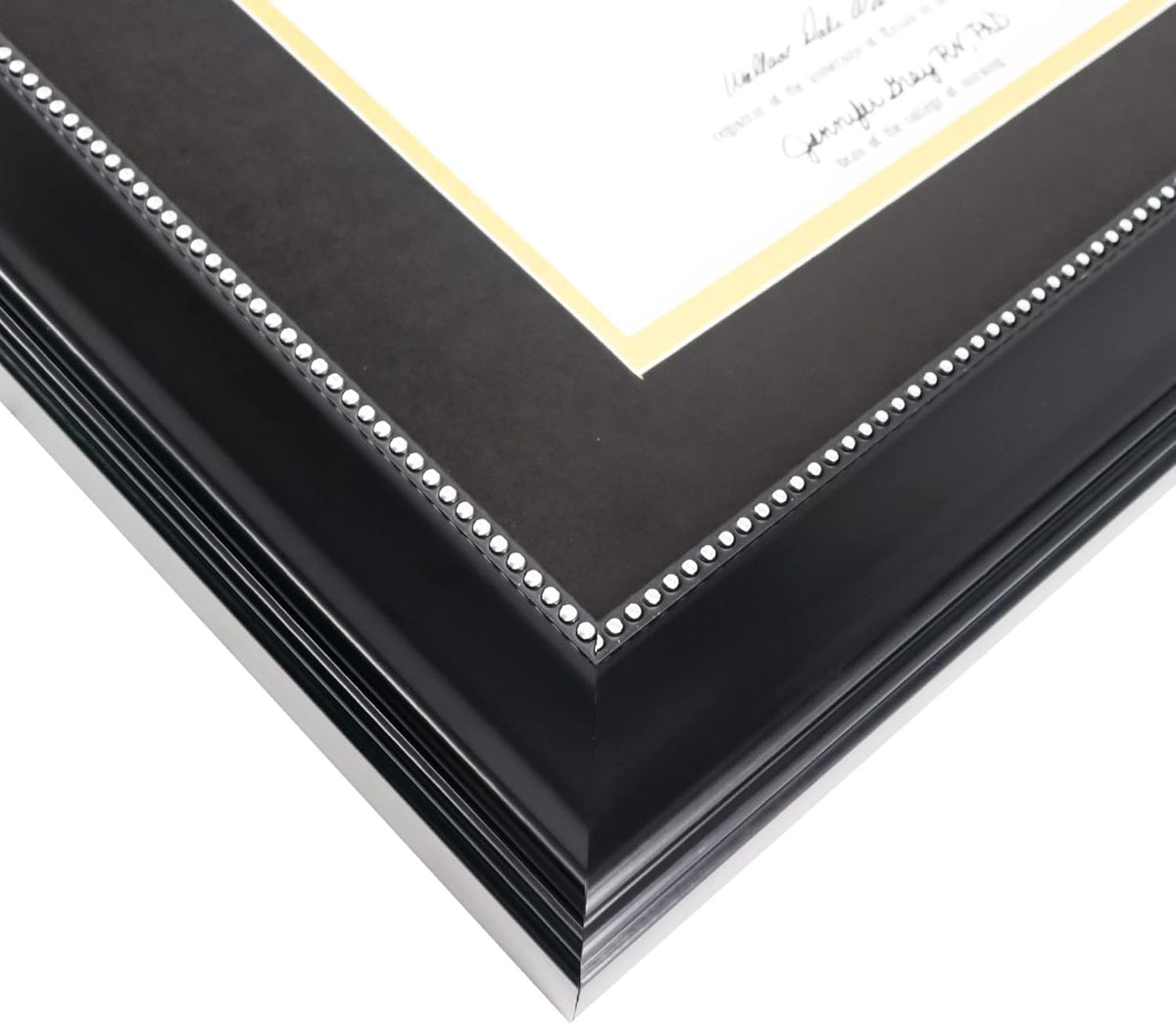 GraduationMall 8.5x11 Diploma Frame with Black over Gold Mat or Display 11x14 Document without Mat, UV Protection Acrylic, Black with Silver Beads, Set of 3