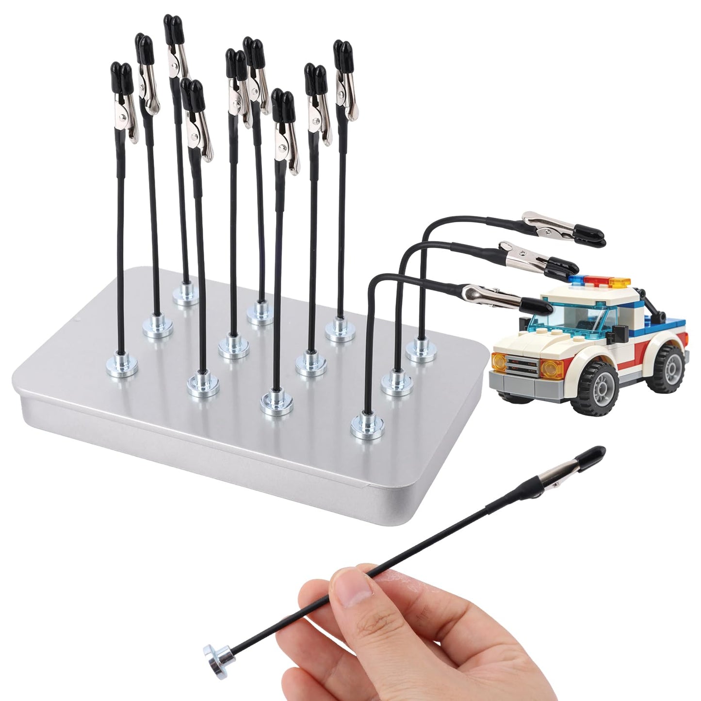 2pcs Metal Model Painting Stand Base Holder with 24pcs Bendable Magnetic Alligator Clip Sticks, Modeling Tools for Airbrush Models Coloring & Hobby Model Painting