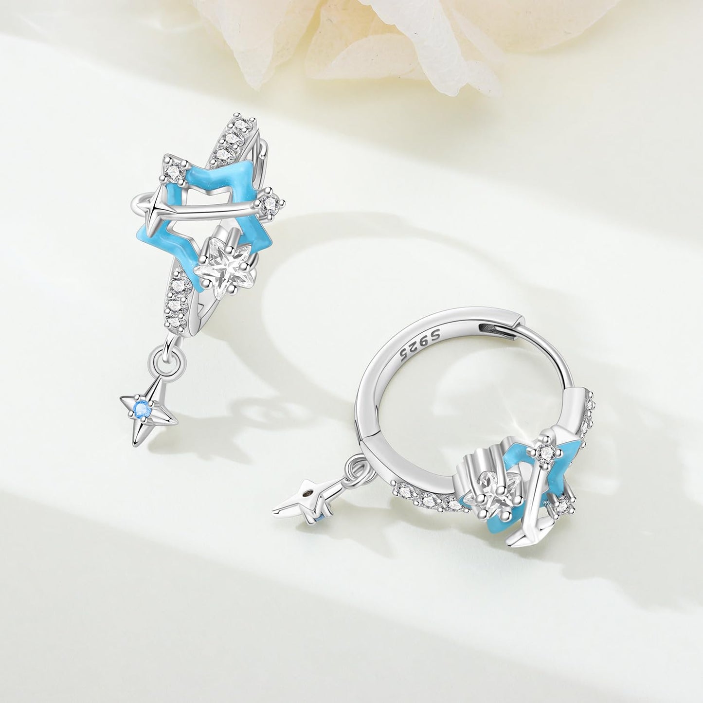 vireau 925 Sterling Silver Drop Earrings Dragonfly Flower Moon Star Dangle Earrings Hypoallergenic Sterling Silver Earrings Jewelry for Women (Blue Planet)