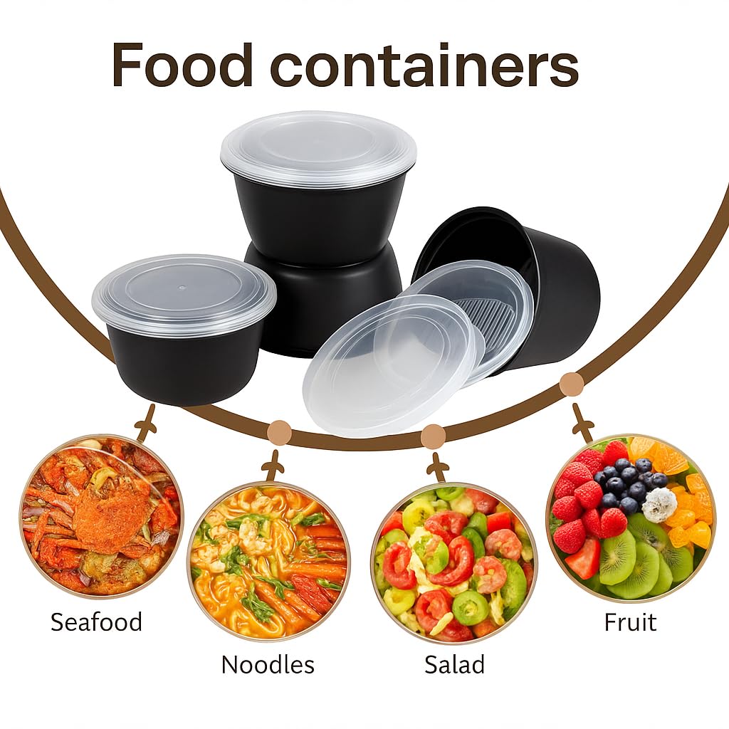 50 oz Disposable Bowls with Lids – Double Layer Soup & Food Containers for Takeout, Salad & Healthy Meal Prep, Microwave & Freezer Safe (Available in 25/150 Sets)(25)