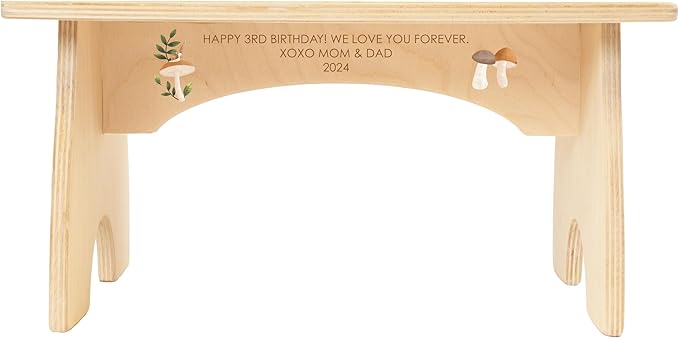 Step Stool for Toddlers- Personalized Wood Kids Step Stool with Name for Kitchen Sink, Bathroom, Potty Training, Toilet, Kitchen Sink- Sturdy and Safe- Made in USA by BloomOwl (Mushroom)