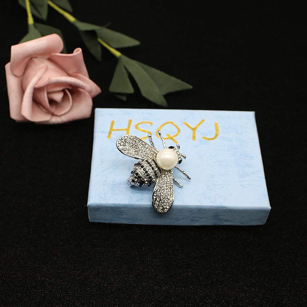 Honey Bee Brooches Crystal Insect Themed Bee Brooch Animal Fashion Shell Pearl Brooch Pin Platinum Tone