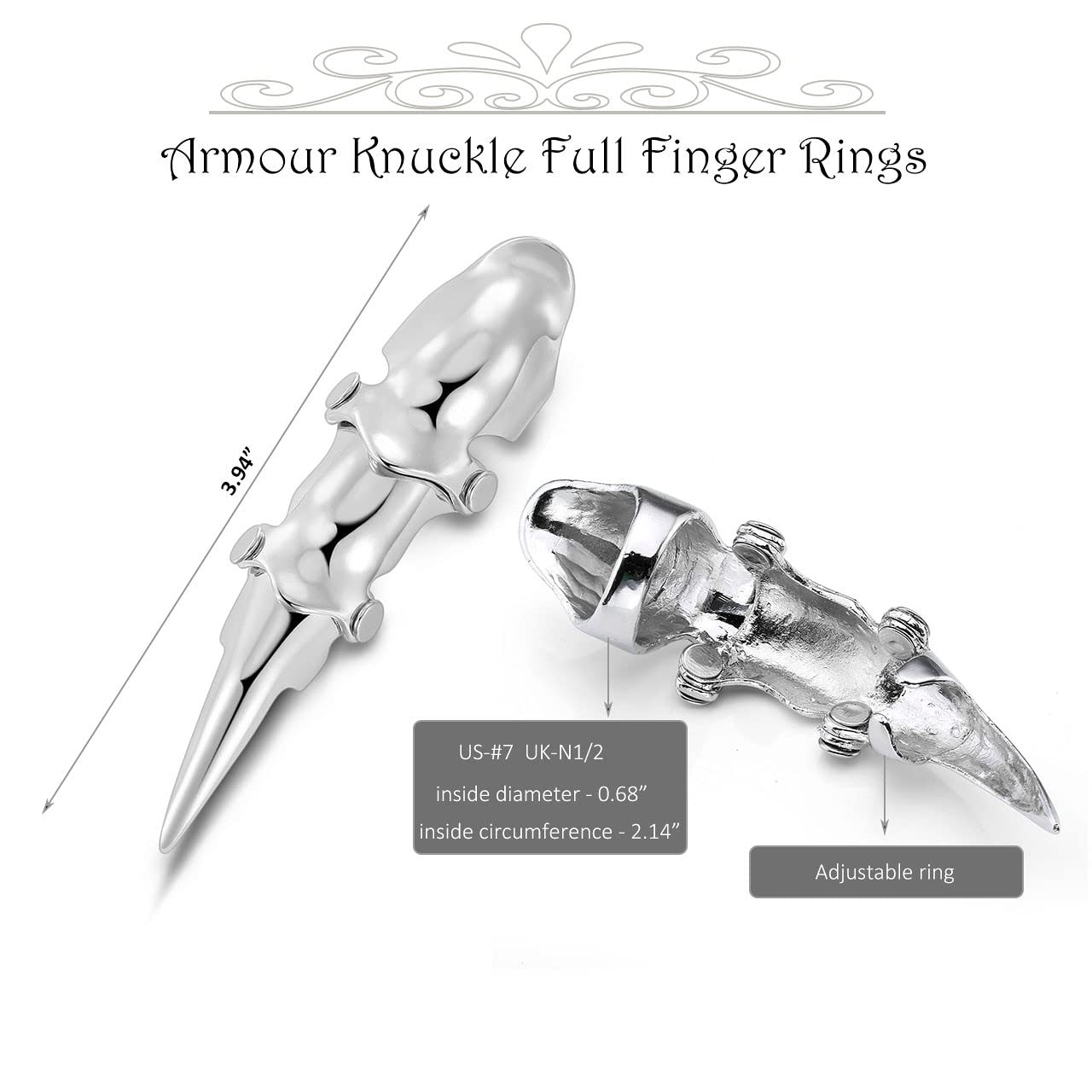 BOPREINA Punk Men's Armour Knuckle Joint Full Finger Double Loop Activity Ring Rock Gothic Hinged Rings Halloween Party Cosplay Costume Accessories Jewelry A