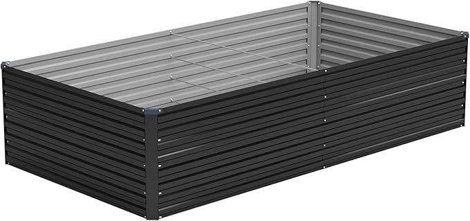Vengarus 8x4x2FT Galvanized Raised Garden Bed Kit, Large Rectangle Elevated Planter for Vegetables, Flowers, Herbs and Succulents - 479 Gallon Capacity,Black