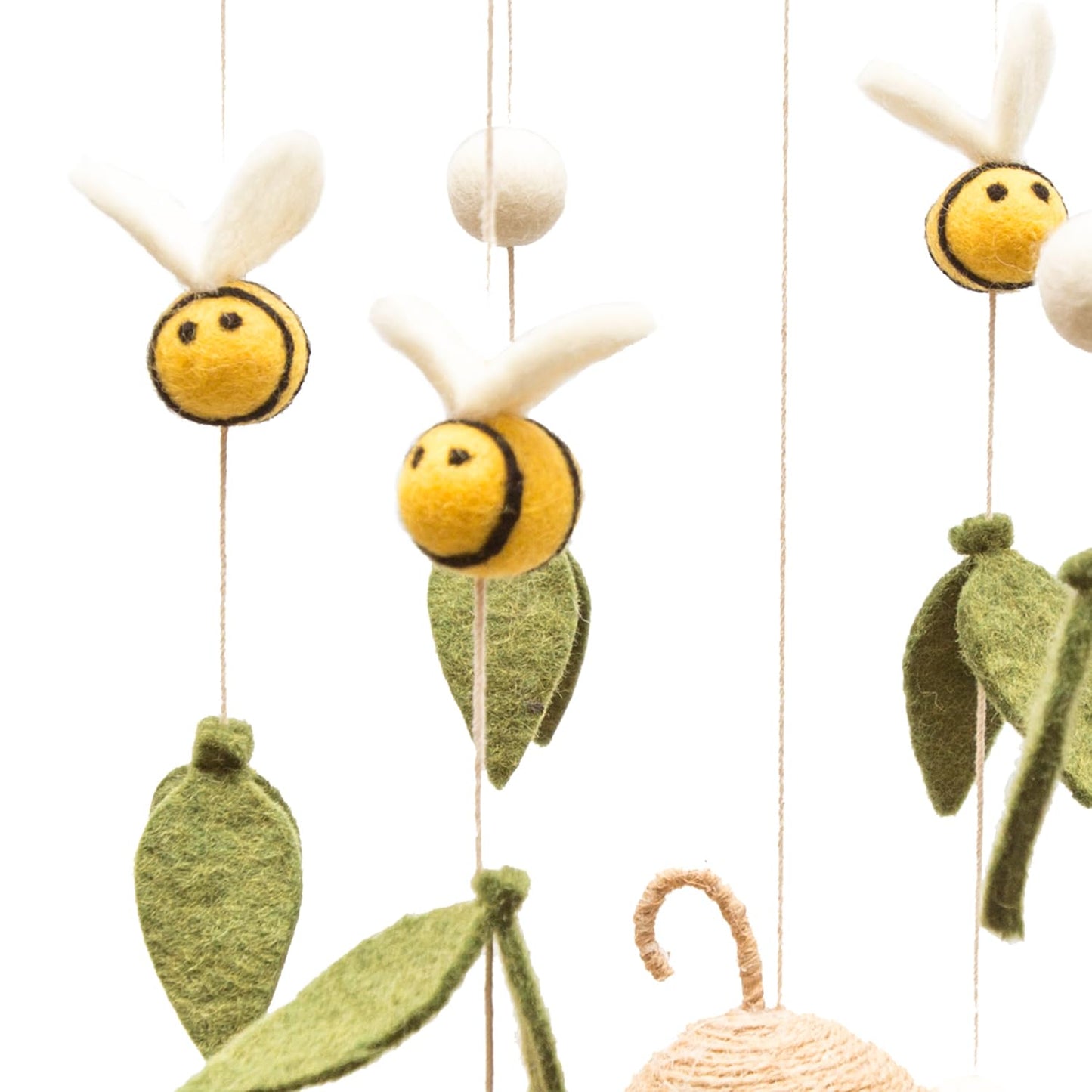 GLACIART ONE Baby Nursery Bumble Bee Mobile for Crib |Gender Neutral Mobile for Woodland Theme Nursery Decor | Felt Hanging Bee and Beehive Room Decorations Handmade from Natural Wool |Great Gift Idea