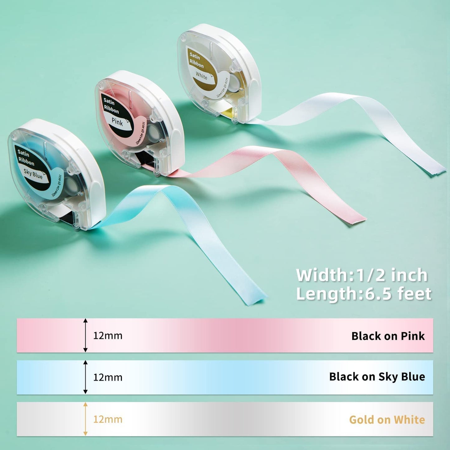 Phomemo P12 Satin Ribbon Label Tape for Gift Wrapping, Bows, Craft Wedding, 12mm x 2m Compatible with Dymo Label Maker Refills LT-100H LT-100T 200B, Phomemo P12 P12-Pro, LT12, F12,3 Pack, Blue Ribbon