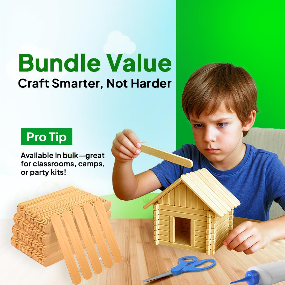 Perfect Stix Jumbo Birchwood Craft Sticks, 6 x 3/4 inches, Natural, 500 Count, Made in USA
