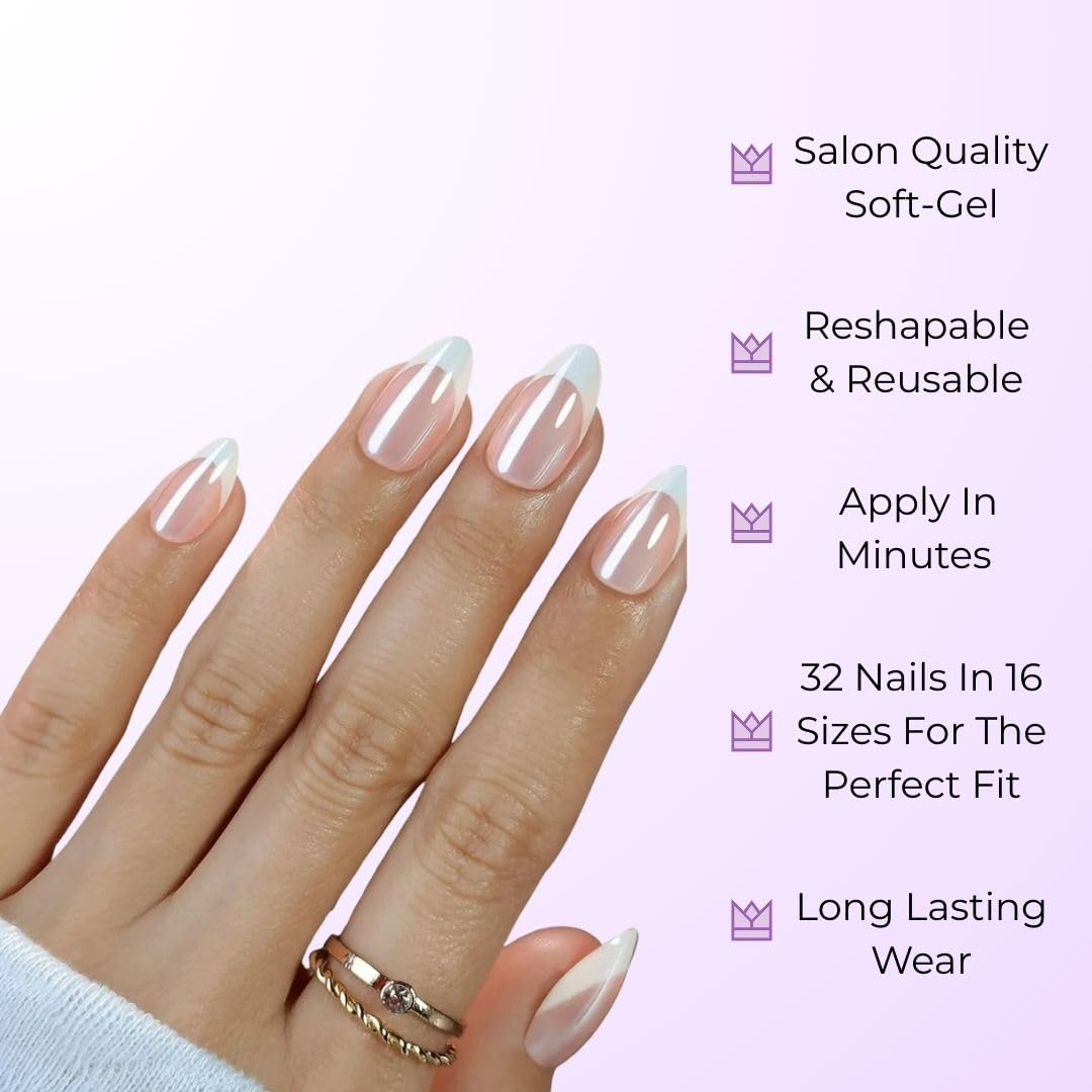 Press On Nail Bundle - Tortoise & French Toast 32 Nail Kit + Glue & Tools Reusable Short Almond Nail Kits