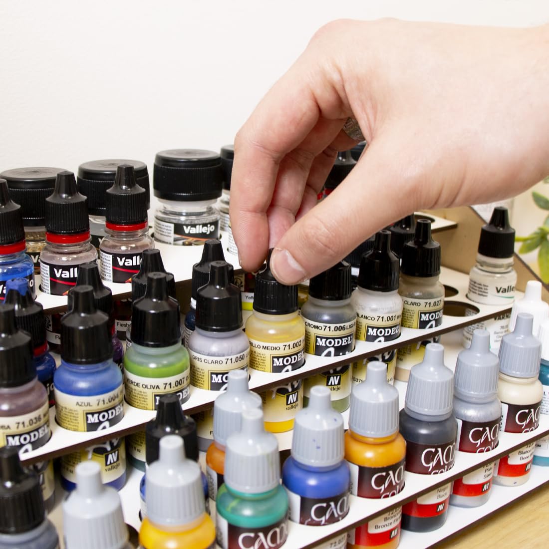 Hartem - Paint Organizer and Storage | Painting Holder Stand for Model Paints & Brushes | Acrylic Paint Rack for Miniature Painting | 52 Bottles (0.61 fl oz) + 8 Bottles (1.18/2.03 fl oz) + 22 Brushes