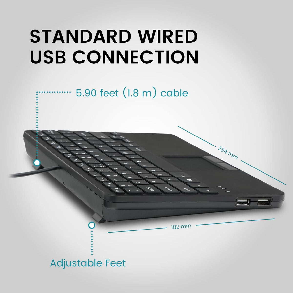 Perixx PERIBOARD-525 US, Wired Mini USB Keyboard with Touchpad - X Type Scissor Keys - 11.18x7.17x1.1 Inches - Build-in 2 USB Hubs - US English