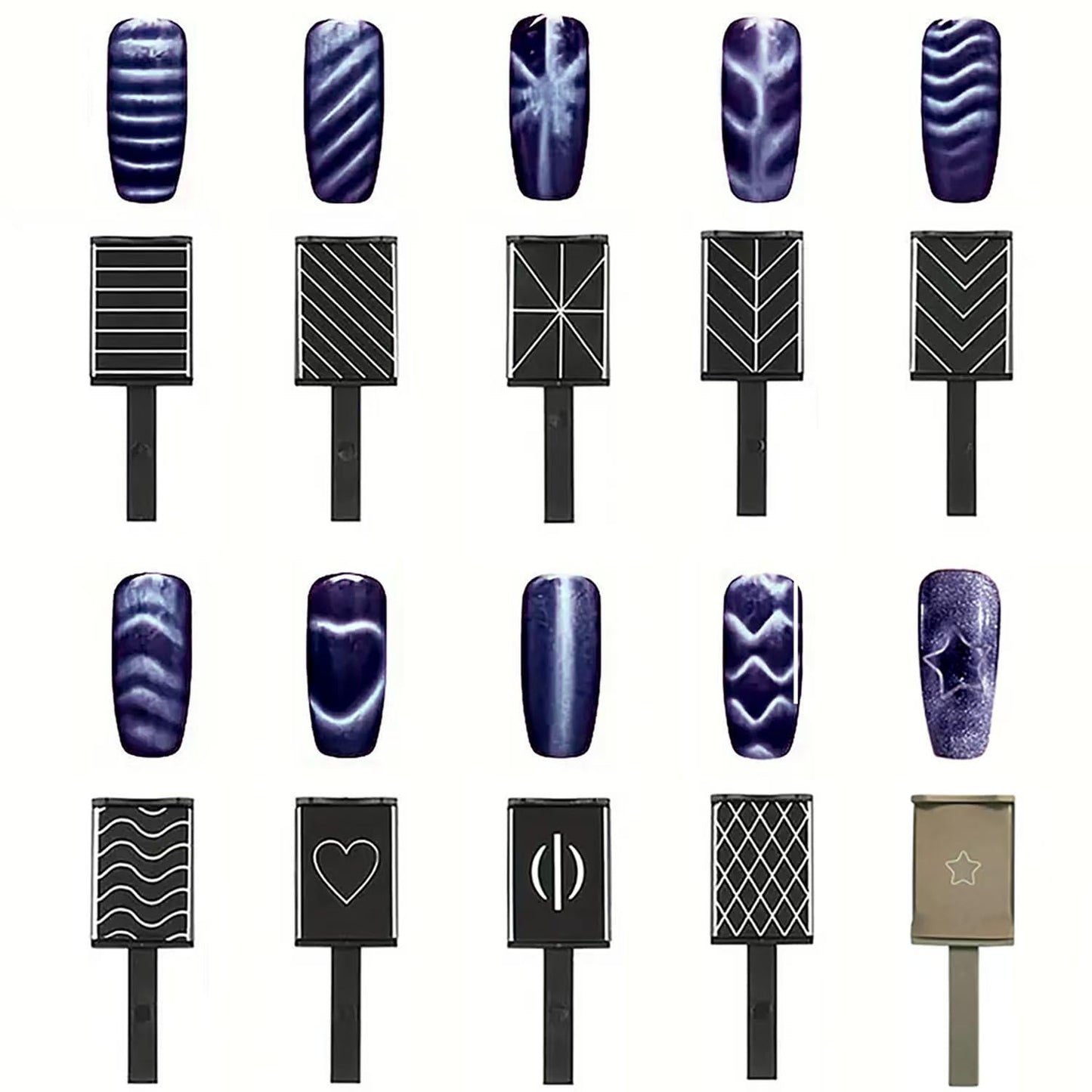 DAIXIANGER 62PCS Cat Eye Nail Magnet Set, Cateye Magnet for Cat Eye Gel Polish, Magnetic Beads Cube Magnets, Double-Head Magnet Stick Magnetic Wand for Nails, Nail Design Tools for 3D Nail Art
