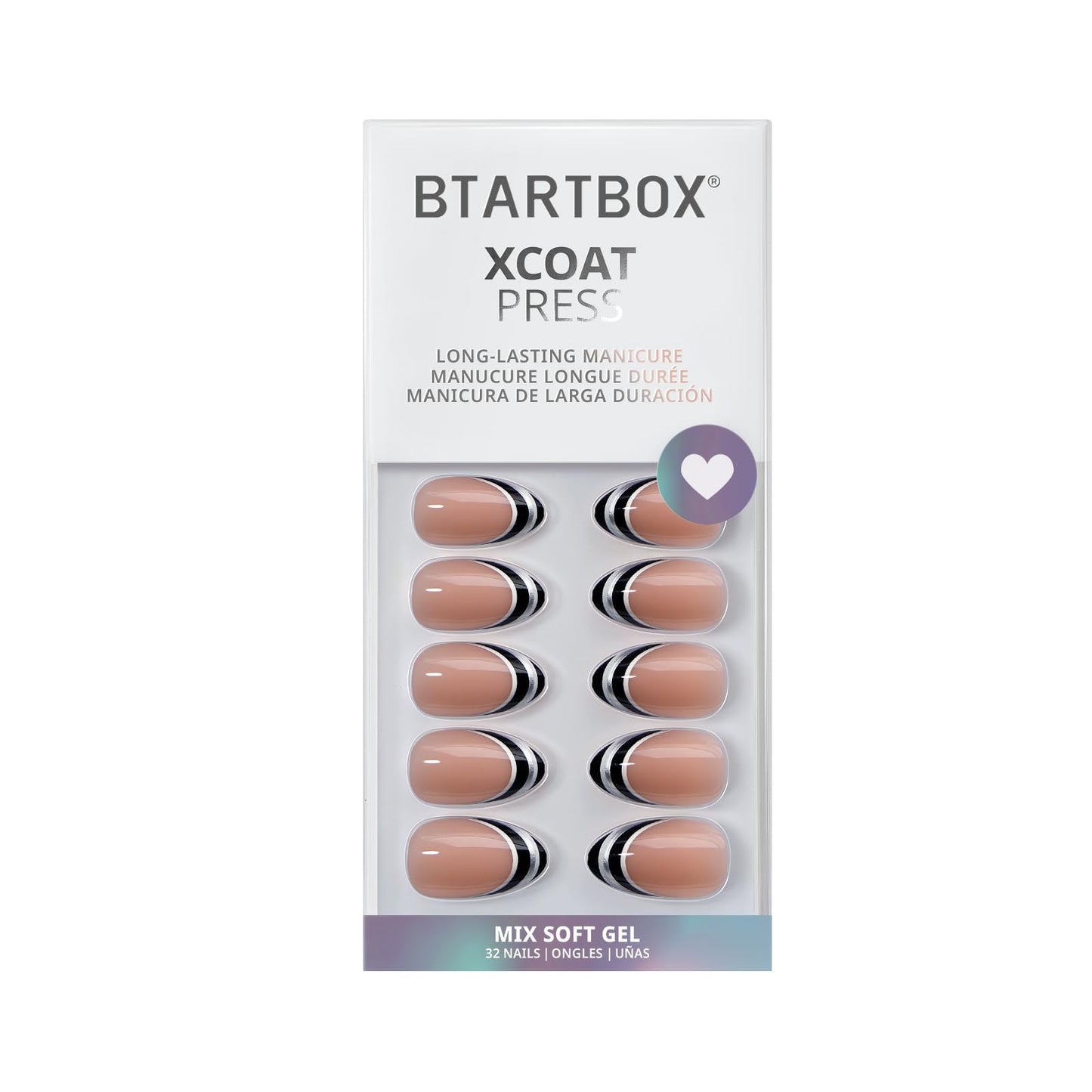 BTArtbox French Tip Press On Nails - Veil Waltz, Lamp-Curable Short Almond Press On Nails with Glue and Adhesive Tabs for Women in 16 Sizes - 32 Nails All-in-One Kit
