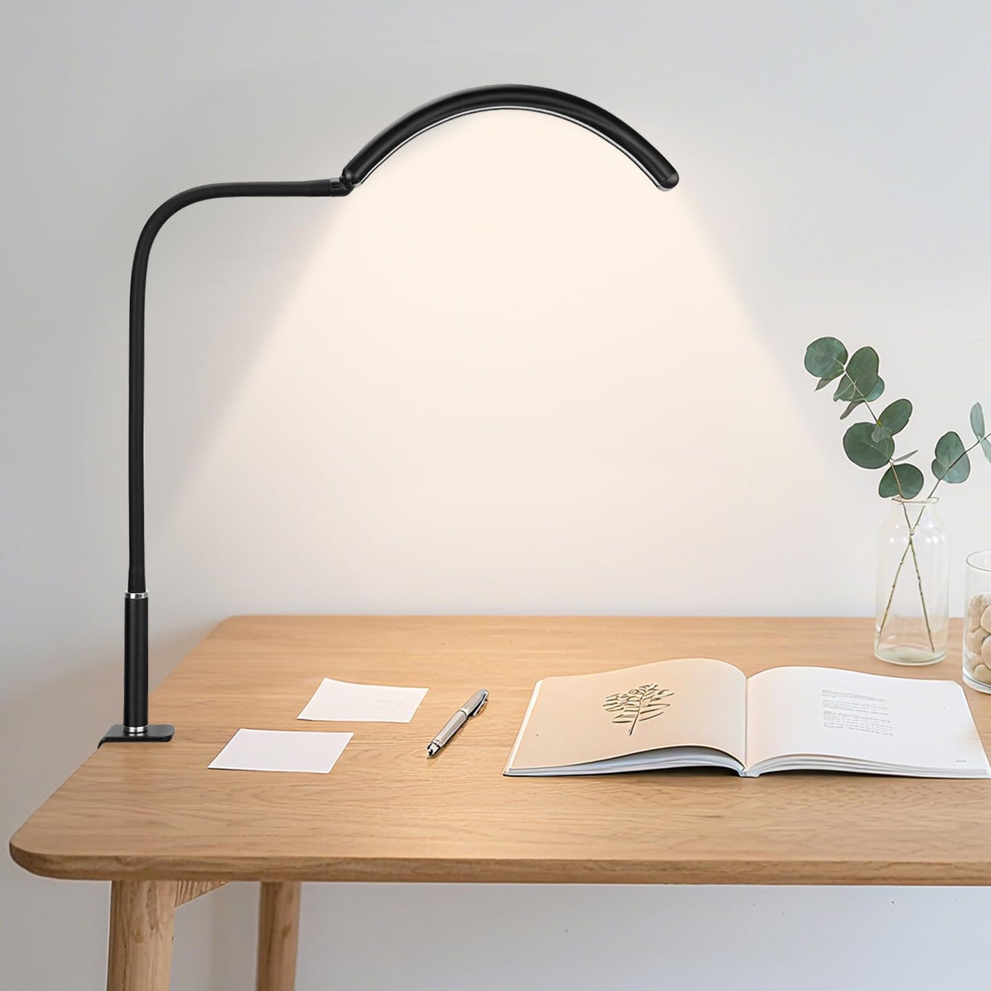 ZEKAHOV Professional Half Moon LED Desk Light for Nail Techs & Artists – Flexible Gooseneck Lamp with Clamp, 3 Color Modes & 5 Brightness Levels for Manicure, Tattoo, Beauty Work