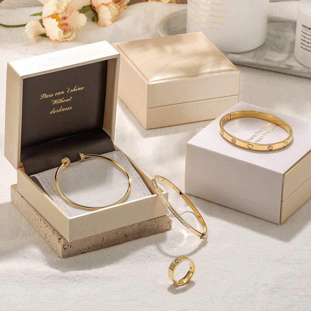 WISTIC Gold CZ Thin Bangle Bracelet for Women Stainless Steel Metal Rose Gold Silver Plated Cuff Bangle Jewelry for Lady Gift