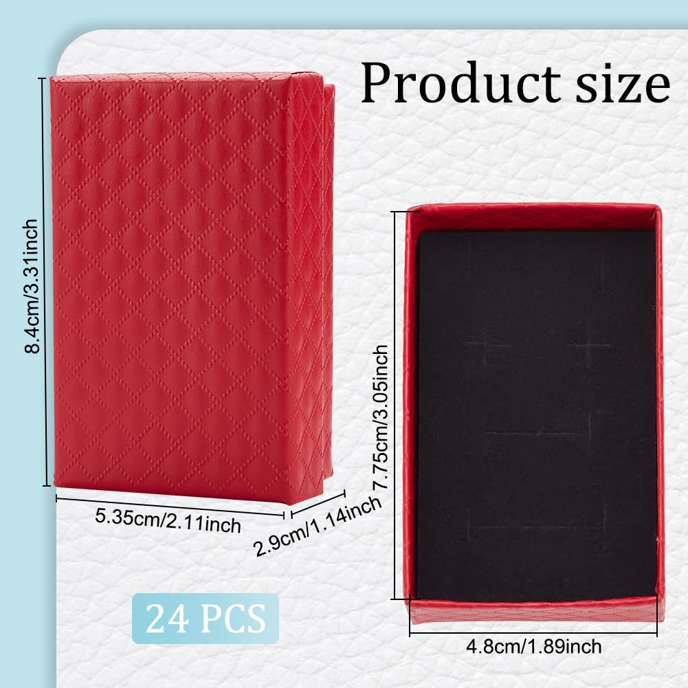 BENECREAT 24 Pack Jewelry Gifts Boxes 3x2 Inch Rectangle Cardboard Earring Necklace Storage Boxes with Velvet Sponge for Ring, Weddings, Birthdays (Red)