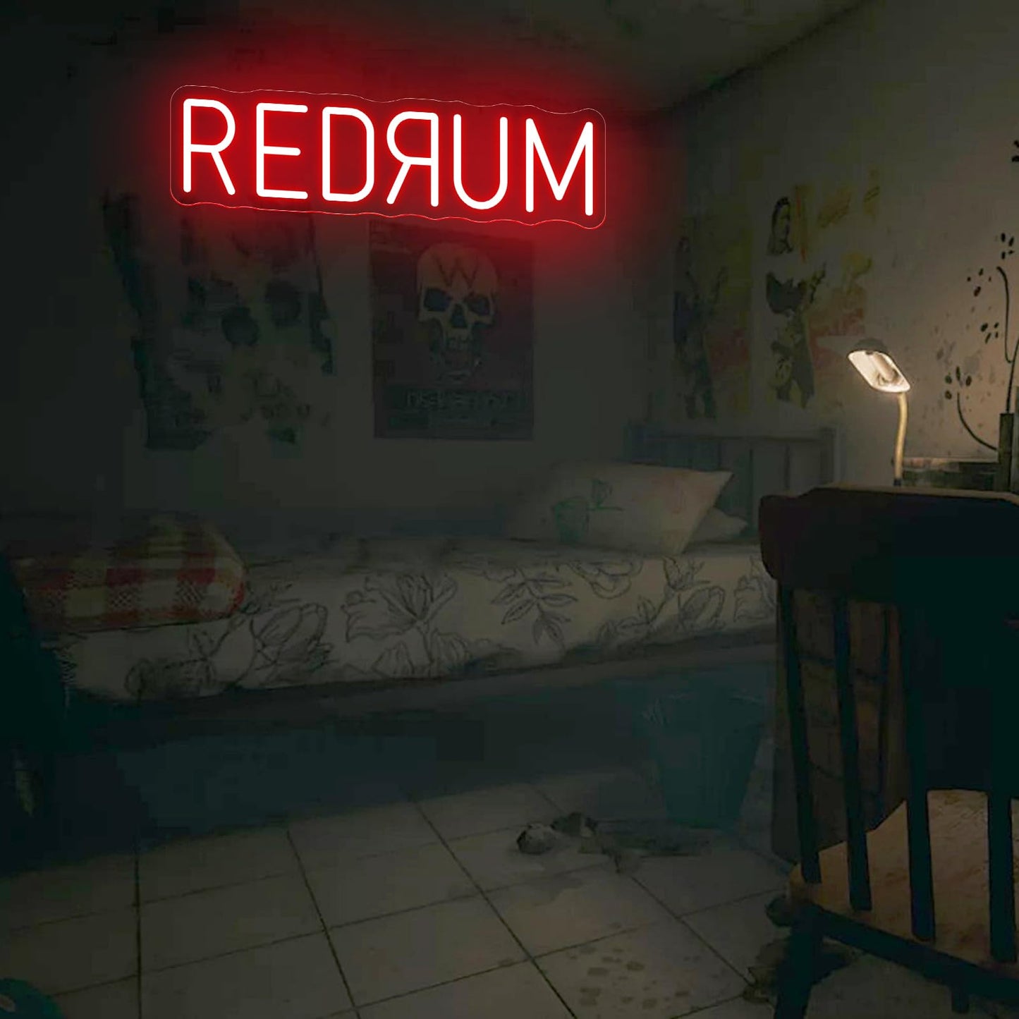 Redrum Neon Sign, Horror LED Wall Light, Creepy Room Decor, Halloween LED Light, Man Cave Decor, Spooky Bar Sign, Chilling Room Decoration, 15.7"x4.9"
