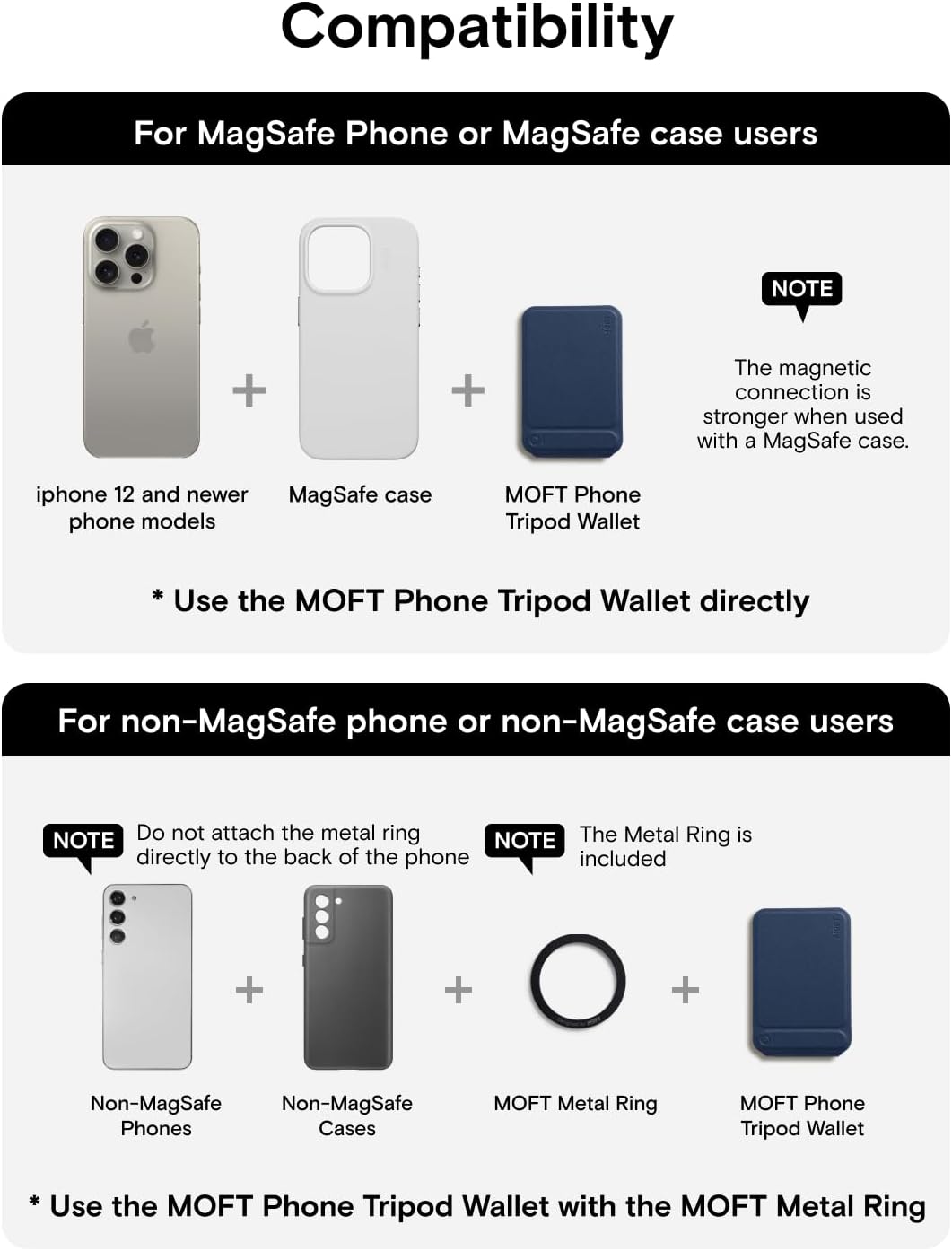 MOFT Phone Tripod Wallet, 3 in 1 Phone Stand, NFC-Supported Magnetic Phone Wallet, MOVAS Vegan Leather Adjustable Card Holder, Navy Blue