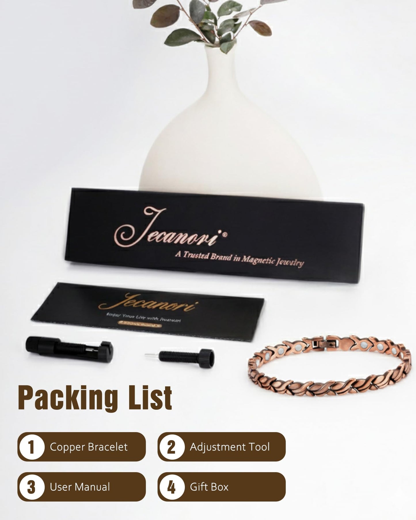 Jecanori 99.99% Pure Copper Bracelets for Women, Copper Magnetic Bracelets With Ring, Ideal Gift