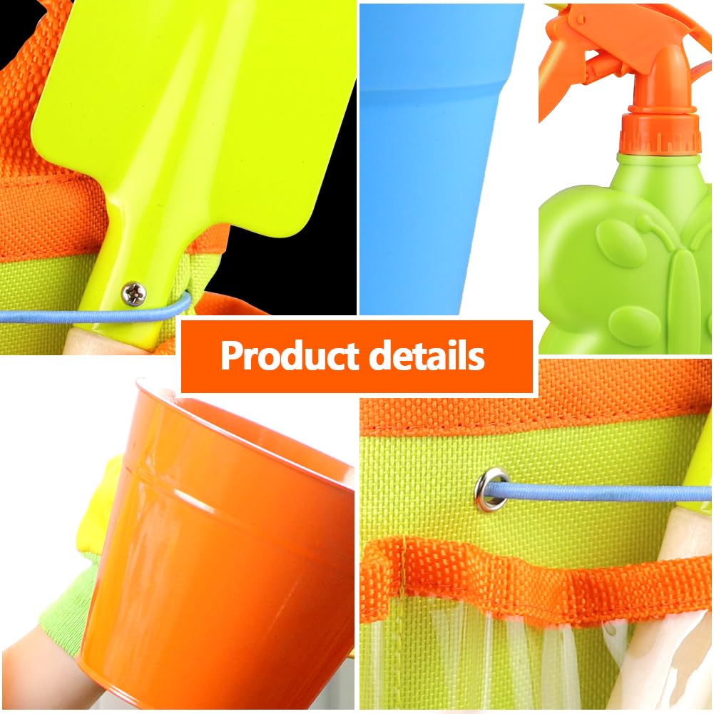 Kids Gardening Tools Kit Children Garden Toy Includes Tote Bag, Spade, Watering Bucket, Spray Bottle, Flower Pot, Apron, Rake, Plant Marker, Fork, Rake and Gloves