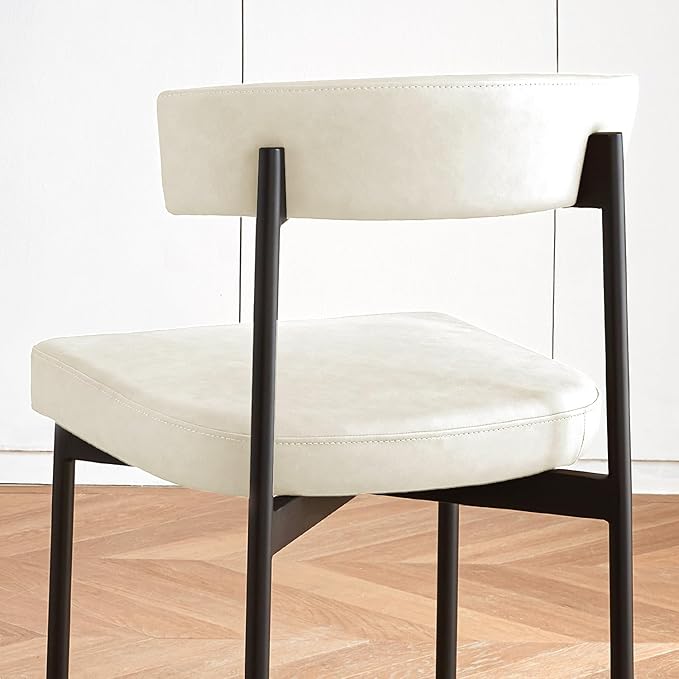 Beige Modern Bar Stools Set of 3, 24 Inch Faux Leather Counter Stools with Curved Backrest, Counter Height Bar Stool for Kitchen Island
