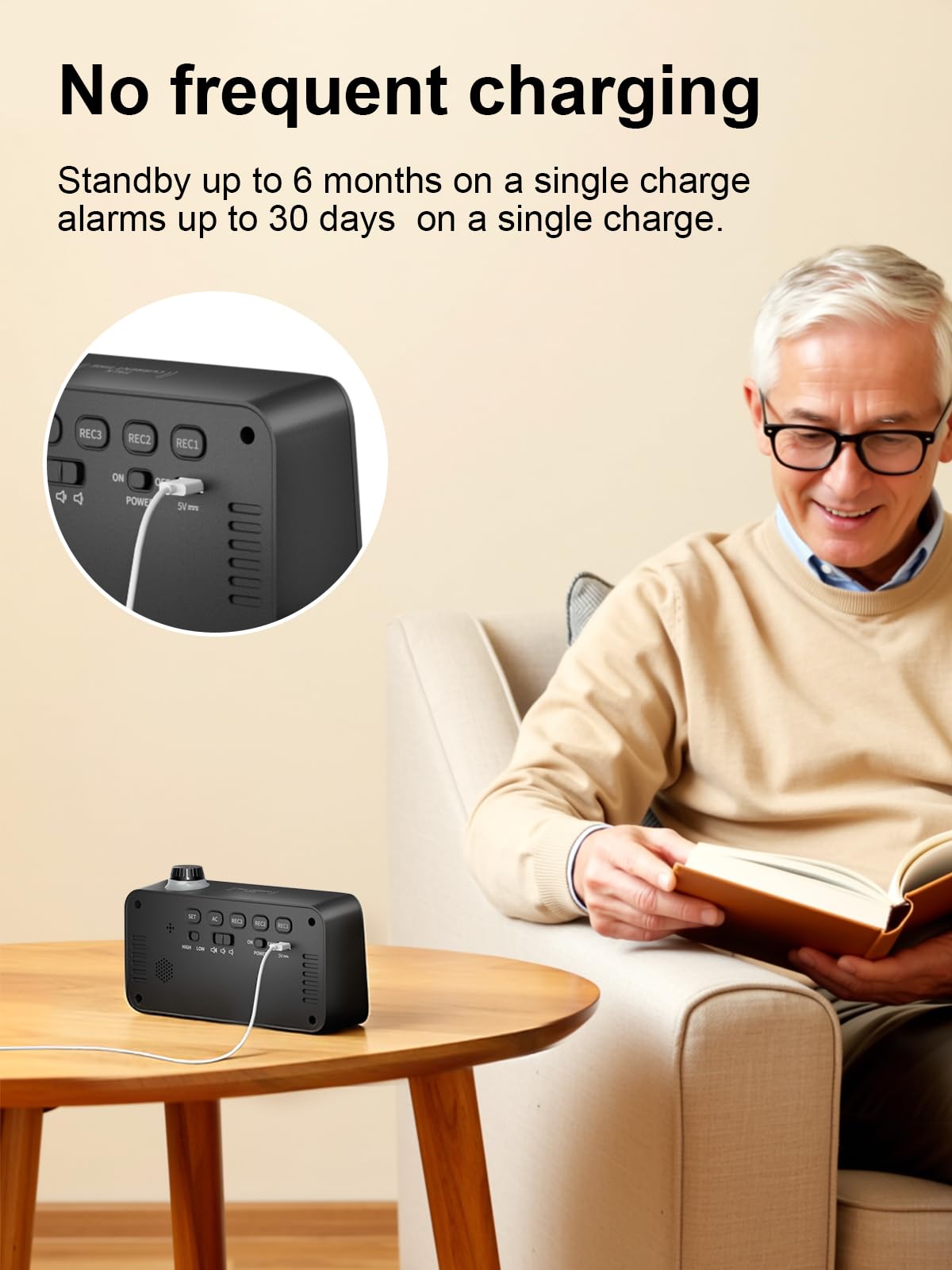 Bovintex Medication Pill Reminder, Rechargeable Talking Alarm Clock with 3 Custom Voice Recording Alarms, Touch-to-Talk, a Digital Alarm Clocks Gift for Mom/Dad/Seniors/Elderly(Black)