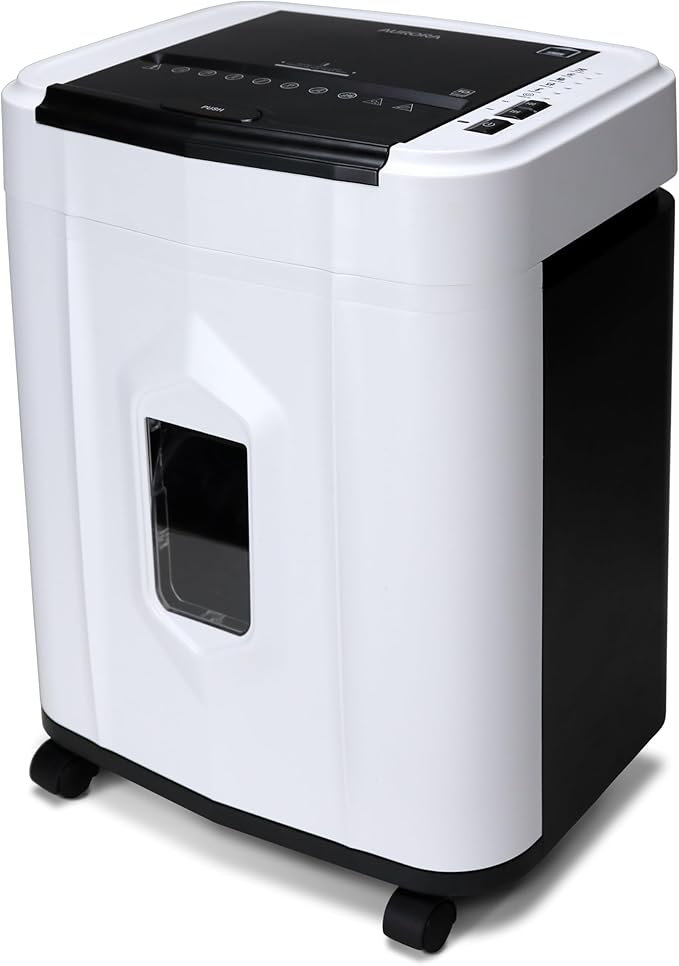 Aurora Professional Grade 120-Sheet Auto Feed Micro-Cut Paper and Credit Card Shredder with 5 Gallon Pullout Basket / 30 Minutes/Security Level P-4 (White/Black)