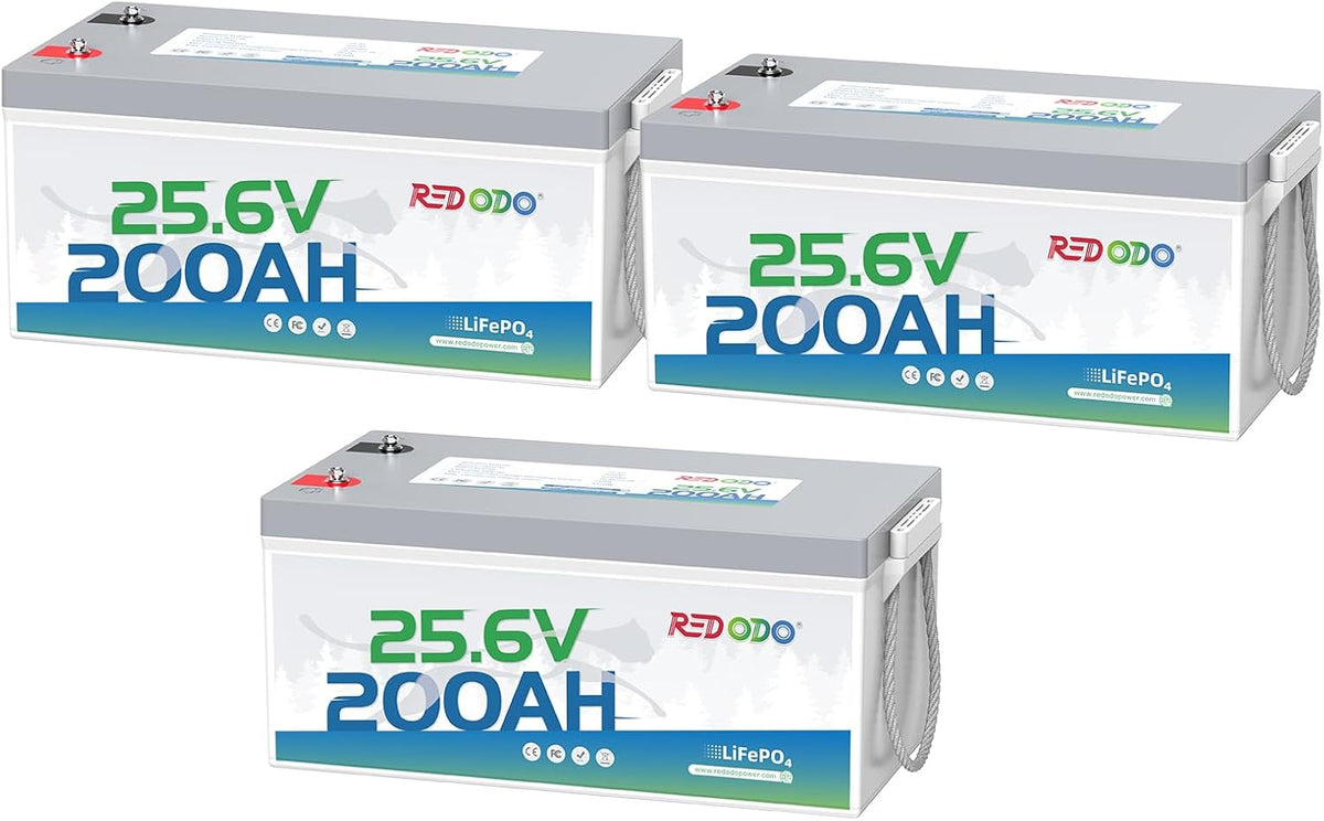 Redodo 24V 200Ah LiFePO4 Lithium Battery, Built in 200A BMS, Max. 5120Wh Energy, Up to 15000 Deep Cycle Lithium Battery, Perfect for Solar Home System, RV, Off Grid, Marine (3 Pack)