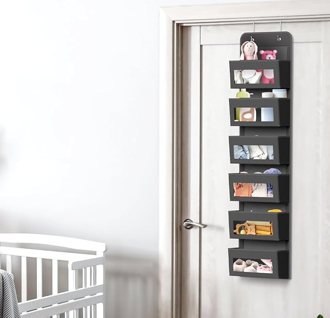 Simple Houseware 6 Clear Window Pocket Over Closet Door Storage Hanging Organizer for Bedroom, Bathroom, Pantry, Dark Gray